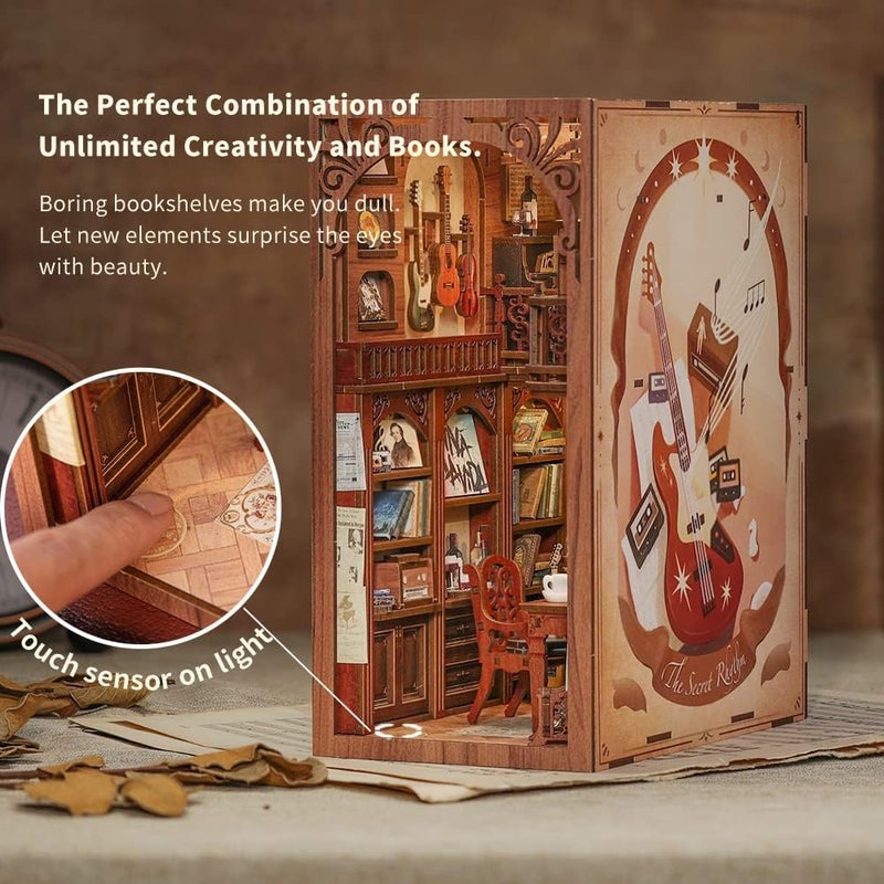 Cutefun Book Nook Kit 3D خشبية لغز الدفتين عدة منزل مصغر مع غطاء الغبار مجموعة الدفتين مع أضواء LED DIY دمية Bookend منزل صغير للبالغين عيد الفصح ديكور المنزل للمراهقين البالغين - Image 4